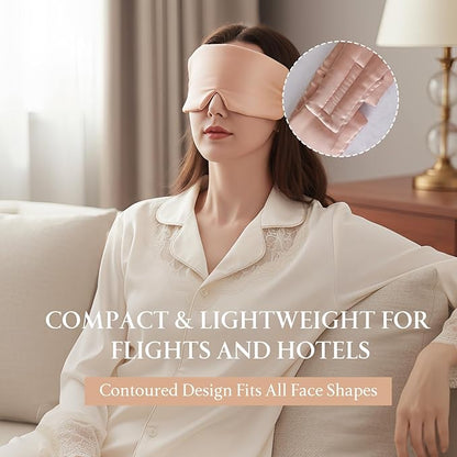 100% Mulberry Silk Sleep Mask, Eye Mask for Deep Sleep and Travel, Soft Breathable Eye Cover with Adjustable Headband (Rose Gold)