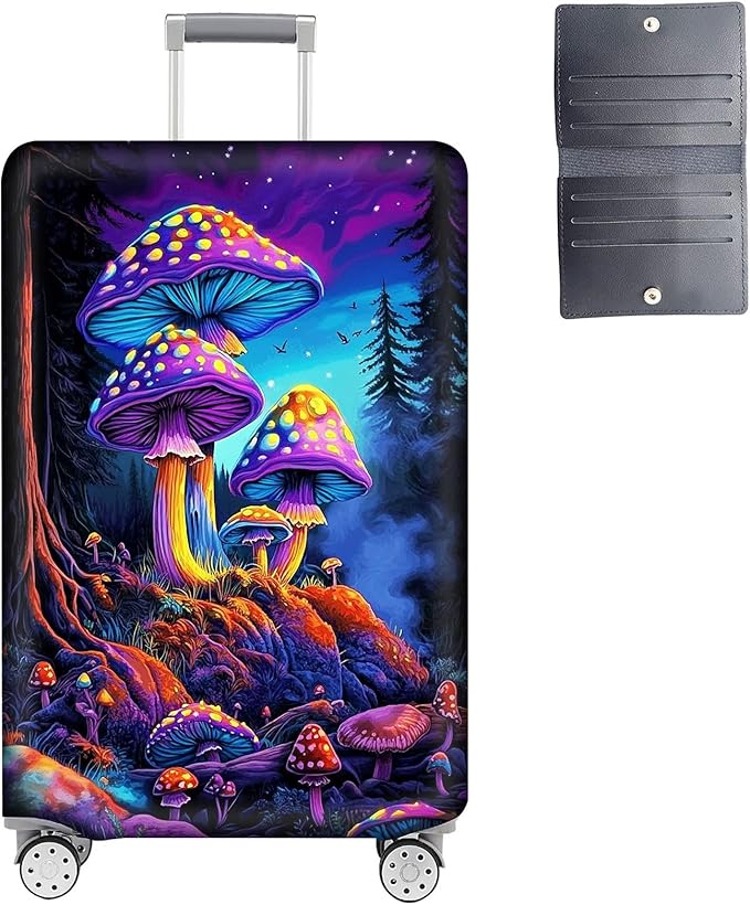 Luggage Cover Protector for 30-32 Inch Suitcases, TSA Approved Elastic Travel Suitcase Covers, Anti-Scratch Washable Luggage Sleeve for Carry On & Checked Bags, Big Mushroom