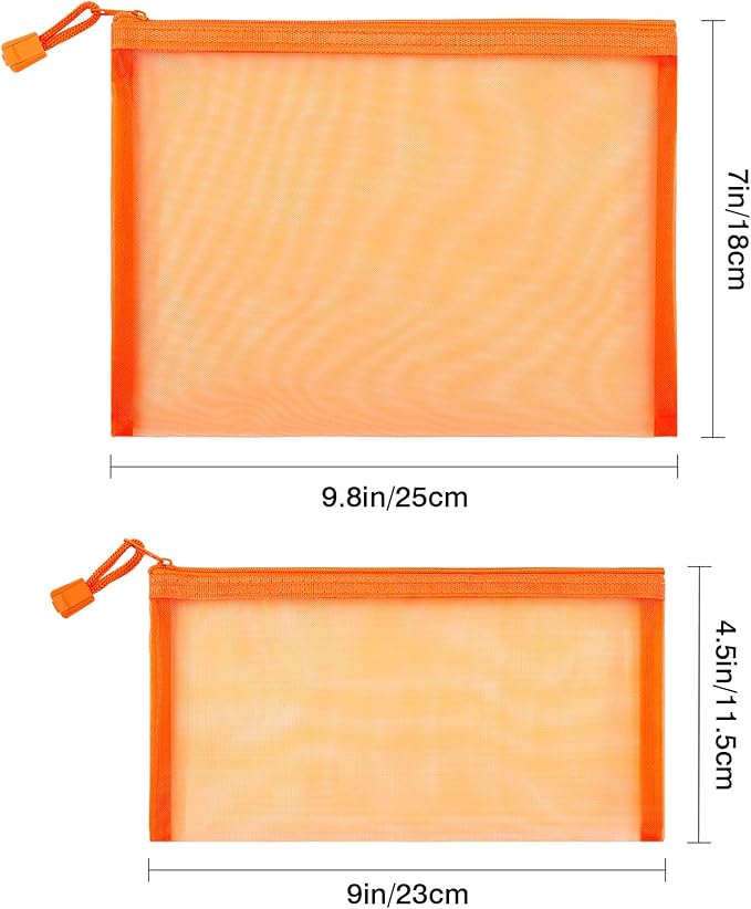 12 Pieces Zipper Nylon Mesh Pouch, Mesh Cosmetic Bags Makeup Bags Pencil Case, Multipurpose Travel Bags for Cosmetic School Office Supplies and Travel Accessories (Orange, A5)