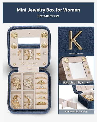 Vlando Preppy Stuff Jewelry Holder Organizer, Preppy School Supplies for Teens Girl Gifts Trendy Stuff, Preppy Jewelry Travle Case, Birthday Gifts for Daughers - Letter K, Dark Blue
