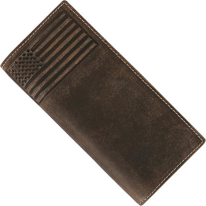 ELIZO Leather Long Wallet for Men Western Wallet Rodeo Mens Wallet Flat Bifold Wallets for Men Biker Billfold Wallet for Men Cowboy Wallet RFID Wallet for Men with Credit Card Holder