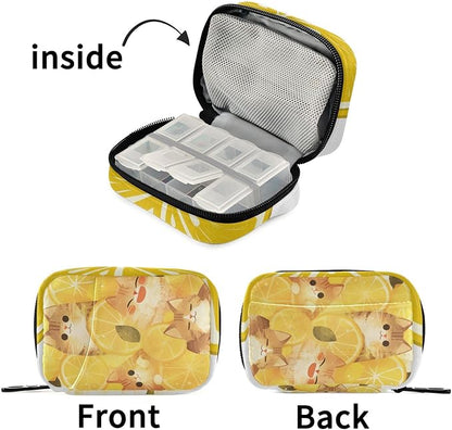 American Shorthair and Lemon Yellow Cute Pill Organizer 7 Day Large Capacity Pill Dispenser Case with 8 Pill Compartments Daily Pill Box Organizer Vitamin Holder
