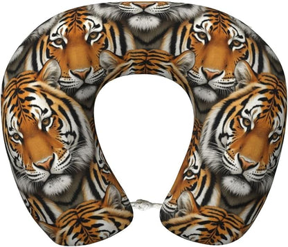 Neck Support Pillow, Comfortable Memory Foam Car/Flight/Airplane Chin Pillows U Shaped Cushion for Office Travel Sleeping Tiger Face