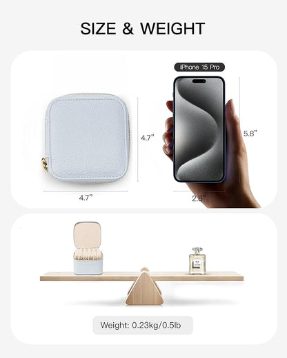 Vlando Travel Jewelry Case,Travel Jewelry Organize with 6 Velvet Jewelry Zipper Pockets,Premium Petal Hardware Jewelry Case for Birthday Wedding Graduation Gifts-Baby Blue