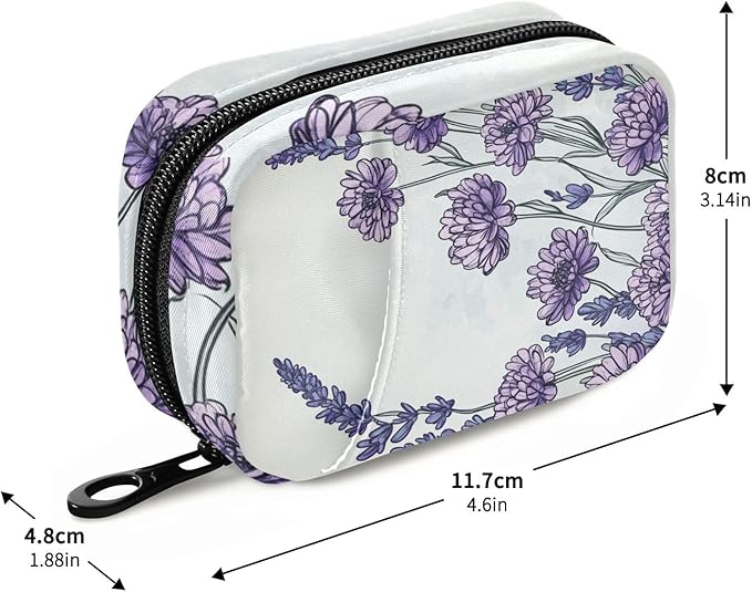 Pill Organizer Box Case Weekly Travel Pill Container Holder 7Day Cute Vitamin Organizer Dispenser Sorter Planner Storage Small Compact Ink Purple Chrysanthemum and Lavender04