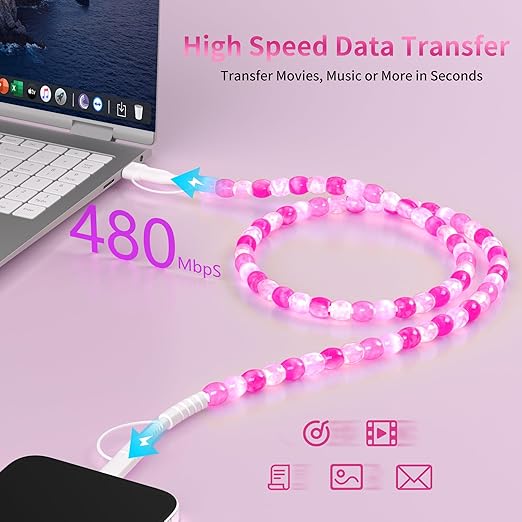 SAMONPOW for iPhone 17 16 Pro Charger Cord 4 in 1 USB C Charger Cable 3FT Jade Beaded Multi Charger Cord 60W USB Fast Charging Cable for iPhone 15 14 13 12 MacBook iPad, for Samsung Galaxy S25 S24