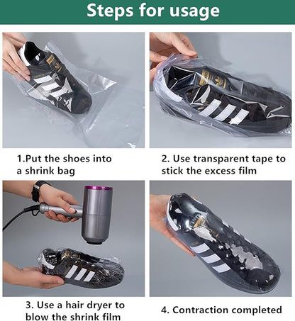200-Pack Shoe Shrink Wrap Bags - 11x18 Inches Sneaker Heat Shrink Wrap for Men & Women - Shoe Organizer Bags to Prevent Sole Yellowing & Keep Dust Away (200), transparent