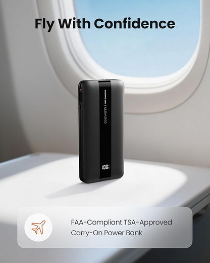 Portable Charger with Wall Plug, Fast Charging Power Bank Built-in Cables, Slim 10500mAh 22.5W 4 Outputs 3 Inputs LED Display External Battery Pack Compatible with iPhone/Android (Black)