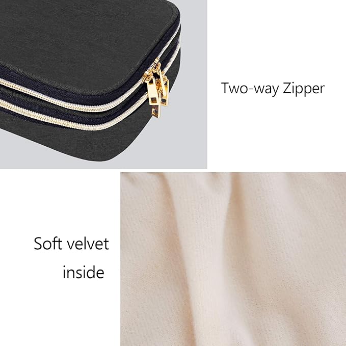 Teamoy Double Layer Jewelry Organizer, Jewelry Travel Case for Rings, Necklaces, Earrings, Bracelets and More(Medium, Black)