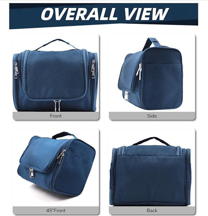 Buruis Large Toiletry Bag for Women and Men, Hanging Travel Bag for Makeup, Cosmetics, Shaving, Toiletries, Water-Resistant Dopp Kit for Gym, Camping, or Daily Use, Blue