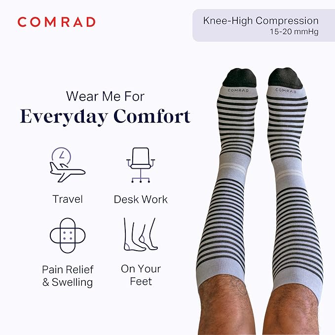 Comrad CloudCotton Knee High Socks - 15-20mmHg Graduated Compression Socks - Combed Cotton Support Socks