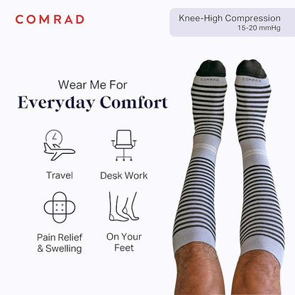 Comrad CloudCotton Knee High Socks - 15-20mmHg Graduated Compression Socks - Combed Cotton Support Socks