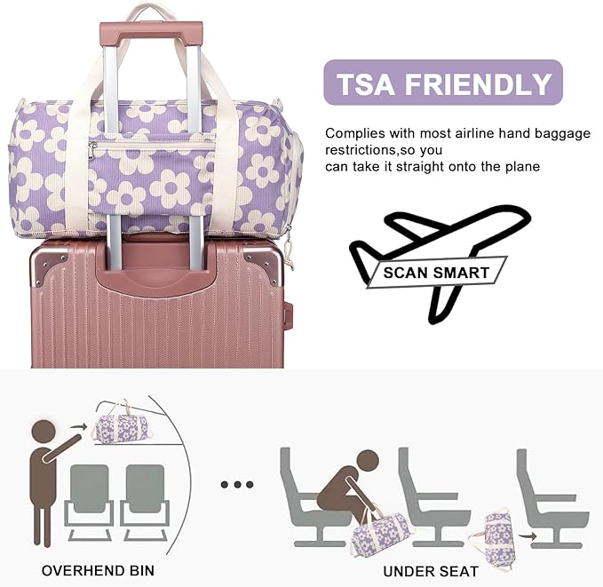 BLUBOON Duffle Bag Girls Kids Cute Gym Bag with Shoes Compartment & Wet Separation Waterproof Sports Overnight Travel Bag