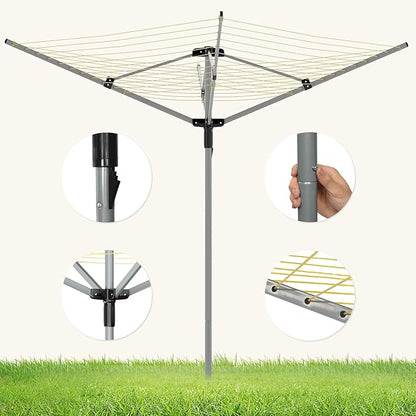 tonchean Outdoor Umbrella Drying Rack, 4-arm Rotary Umbrella Clothesline for Laundry, Adjustable Height Rotary Dryer Collapsible Clothes Drying Rack | 12-Lines with 165 ft. Clothesline