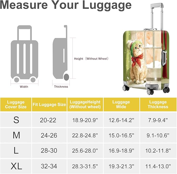 FOREVER QUEEN Christmas Cute cat Luggage Cover Suitcase Protector Suitcase Cover Anti-Scratch,Stretchable Bag Cover Washable Durable Polyester