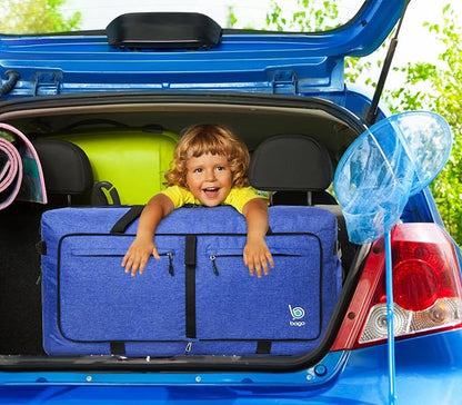 Bago Large Foldable Duffel Bags for Traveling Women & Men - 120L Packable Duffle Bag for Travel with Shoe Compartment - Water Repellant, Heavy Duty, Lightweight Folding & Collapsible (SnowDepBlue)