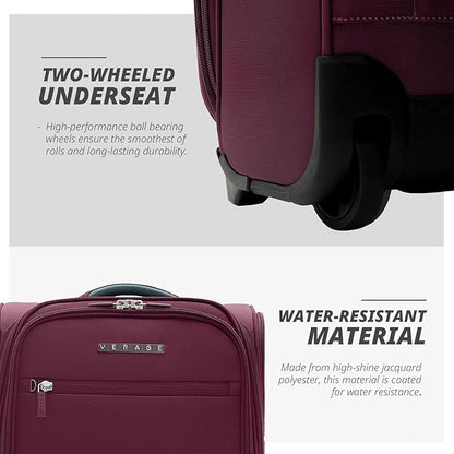 Verage Under Seat Luggage with Wheels, Softside Expanable Small Suitcase Carry On Luggage Bags for Airlines Airplanes Short Trip Men Women (Grape red, 16-Inch Rolling Underseat)