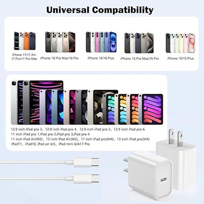 iPhone 17 16 15 Charger Fast Charging,2 Pack Type C Wall Charger Block with 3.3FT Fast Charging USB C to C Cable for iPhone 17/Air/17 Pro/17 Pro Max/iPhone 16/16 Pro/16 Pro Max/15 Pro,iPad Pro/AirPods