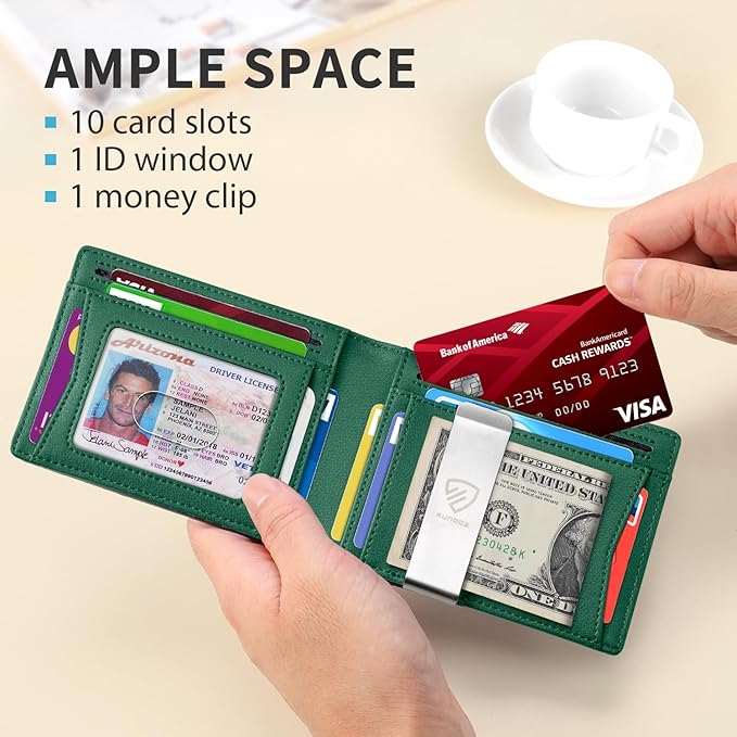 RUNBOX Mens Slim Wallet with Money Clip RFID Blocking Bifold Credit Card Holder for Men with Gift Box