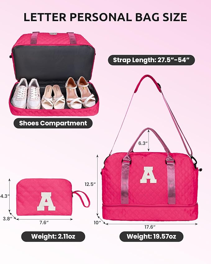 Gifts for Women-Initial Travel Bag with Shoe Compartment, Personalized Weekender Bag, Monogram Overnight Bag for Women, Letter Travel Bag with Makeup Bag (Letter O)