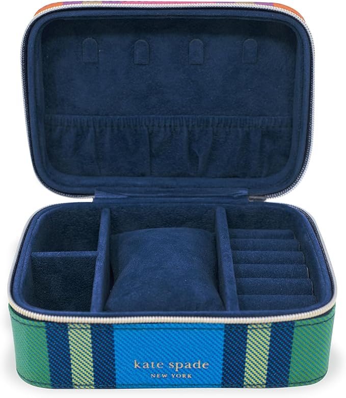 kate spade new york Black Travel Jewelry Case, Small Jewelry Box to Organize Rings, Necklaces, Earrings, Grand Plaid Duo