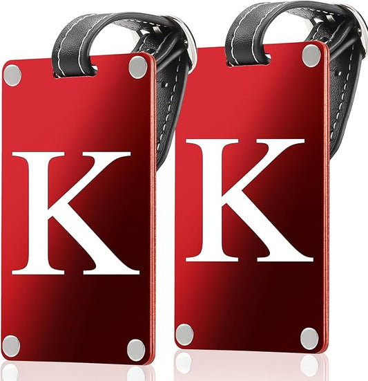 Premium 3-Layer Aluminum Luggage Tags by Fortuna - Easy to Claim, Laser-Engraved, Plastic-Free, and Eco-Friendly Luggage Tag Holders, 2-Pack, Red (K)