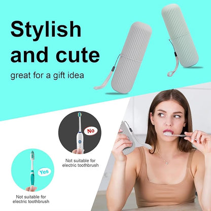 UCEC Toothbrush Cup, Portable Travel Toothbrush Holder Case, Toothbrush Case Set for Camping, Traveling, Home, School, Business, Bathroom, 2 Pack (Green, Grey)