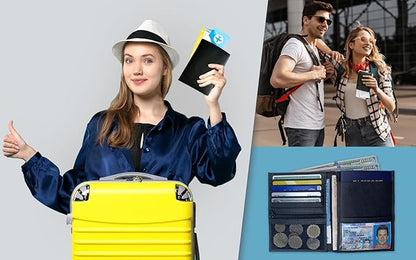 Black RFID Genuine Leather Passport Wallet