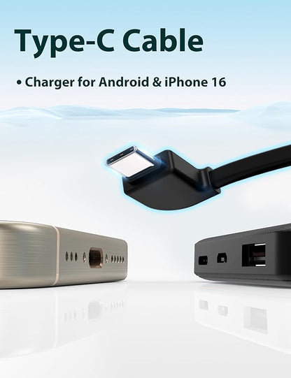 miisso 6000mah Ultra Slim Built in Cables Power Bank, Card Size Built in USB C Cords Battery Pack Portable Charger for Phones, 3 Output External Battery Pack Compatible with iPhone, Deep Black