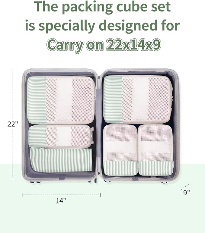 Narwey 6 Set Compression Packing Cubes for Travel Kids Women Carry on, Packing Organizers Bag for Backpack Luggage Suitcase Duffle Bags