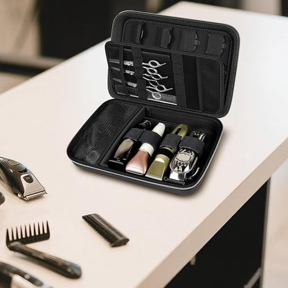 Boobowl Hard Travel Case for Hair Clippers, Hair Cutting Barber Supplies Organizer Bag, Trimmer Storage Holder for Ufree/for Wahl Men Razor Guard Grooming Kits -Box Only (Black+Silver Zipper)