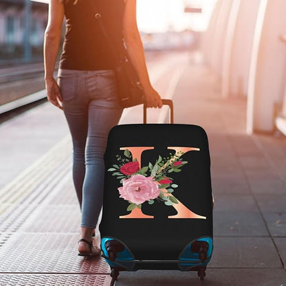 Floral Letter K Travel Luggage Cover Spandex Suitcase Protector Elastic Washable Stretch Suitcase Cover Fits 25-28 Inch Luggage