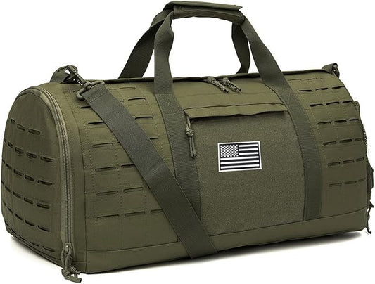 QT&QY 40L Military Tactical Duffle Bag For Men Sport Gym Bag Fitness Tote Travel Duffle Bag Training Workout Bag With Shoe Compartment Basketball Football Weekender Bag