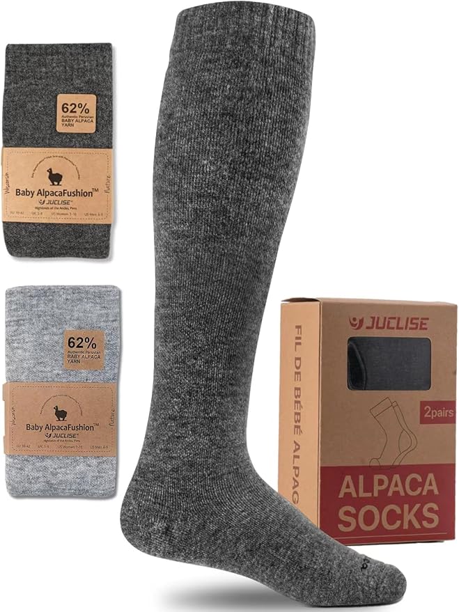 Alpaca Wool Heavyweight Knee High Compression Socks, Thick Winter Thermal Warm Soft Circulation Travel Flying