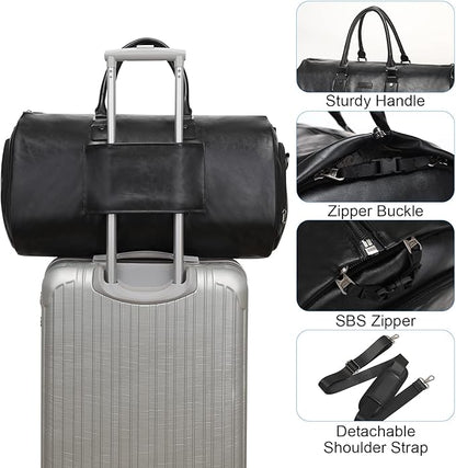 Leather Garment Bag for Travel, Modoker Carry On Suit Carrier Travel Bag with Shoulder Strap/Multiple Pockets - Ideal for Business Trips & Weekend Getaways - The Garment Duffel Bag for Traveling Men