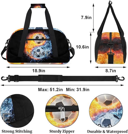 Personalized Kids Duffel Bag for Girls Boys Traveling Soccer Yin Yang Tai Chi Small Sport Gym Bag Custom Overnight Weekender Tote Bag Carry on Teen Dance Bag for Gymnastic Ballet