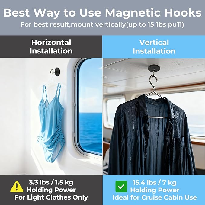 Magnetic Clothesline for Cruise Ship Cabin Approved – Non-Scratch Rubber-Coated Magnets with 12 Clips & Waterproof Storage Bag, Portable Travel Clothes Line, Cruise Essentials 2025