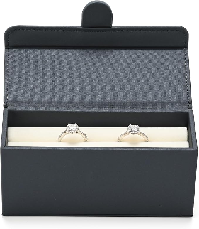 Leather Travel Jewelry Box, Portable Pocket Size Ring Box for Women, Mini Jewelry Travel Case Small Ring Holder Organizer with 12 Slots for purse(Grey)