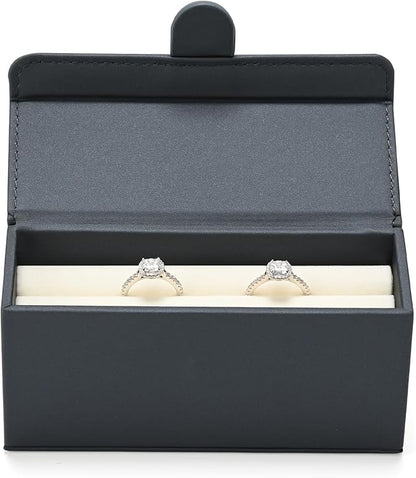 Leather Travel Jewelry Box, Portable Pocket Size Ring Box for Women, Mini Jewelry Travel Case Small Ring Holder Organizer with 12 Slots for purse(Grey)