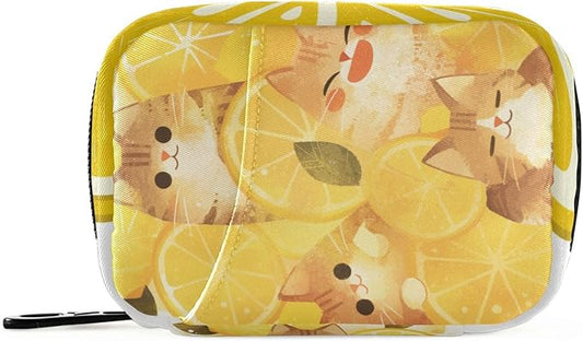 American Shorthair and Lemon Yellow Cute Pill Organizer 7 Day Large Capacity Pill Dispenser Case with 8 Pill Compartments Daily Pill Box Organizer Vitamin Holder
