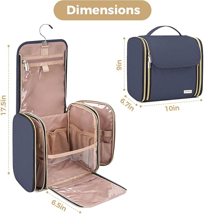 Hanging Toiletry Bag & Makeup Bag for Women with Jewelry Organizer - TSA Approved Large Capacity Travel Cosmetic Organizer, Waterproof Shower Essentials Case with Transparent Pockets