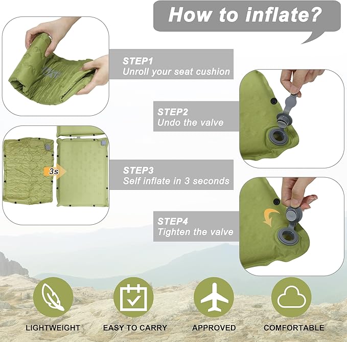 MYDAYS Inflatable Seat Cushion, Portable Stadium Seat Pad, Lightweight Chair Pad for Outdoor, Airplane, Travel, Stadium, Camping & Car