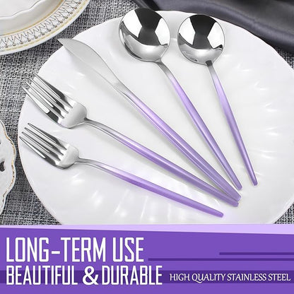Gradient Purple Silverware Set, 20-Piece Stainless Steel Flatware Cutlery Set, Kitchen Utensil Set Service for 4, Include Knife/Fork/Spoon, Mirror Polished, Dishwasher Safe