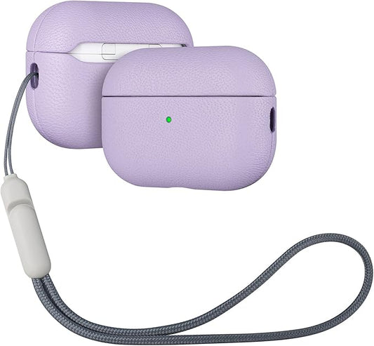 Lopie Handmade AirPods Pro 2 Leather Case Cover, Protective Case Fully-Wrapped with Lambskin Leather - Retail Packaging - Purple