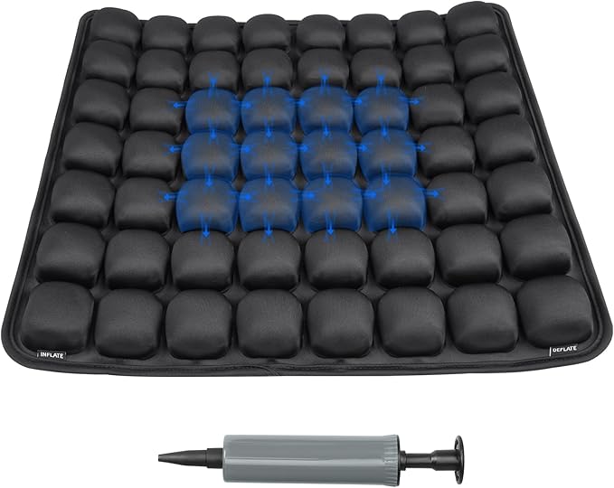 Inflatable Travel Cushion for Airplane and Car - Adjustable Air Pressure Seat Cushion for Long Flights, Office Chairs, and Travel - Portable 17.7x15.7 Inches - Black