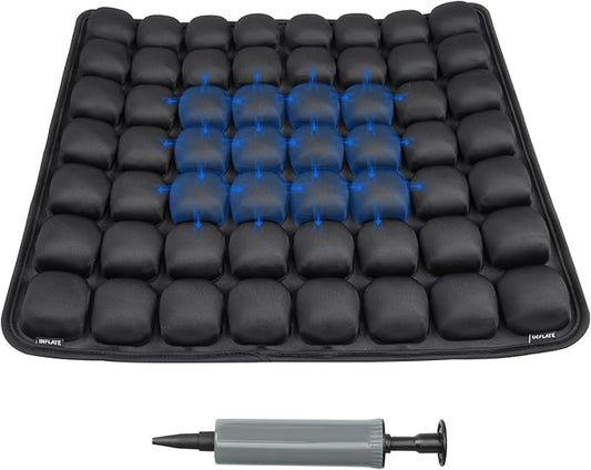 Inflatable Travel Cushion for Airplane and Car - Adjustable Air Pressure Seat Cushion for Long Flights, Office Chairs, and Travel - Portable 17.7x15.7 Inches - Black