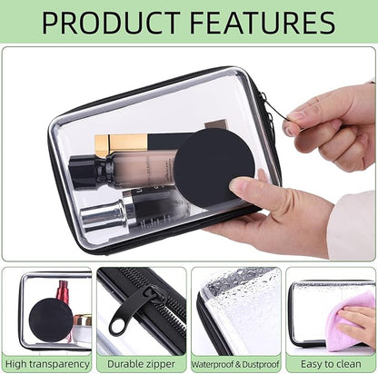 4 Pack 7.5x5.1x2.8 inch Clear Hard Zipper Pouch,Portable Waterproof Cosmetic Bag with Zipper,Makaup Bag,Toy Storage Organizer Bins,Hard Plastic Case for Organizing,Pencil Case