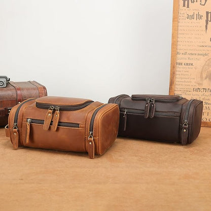 Polare Toiletry Bag Full Grain Leather Shaving Kit Dopp Kit Travel Case Wash Bag with YKK Zippers