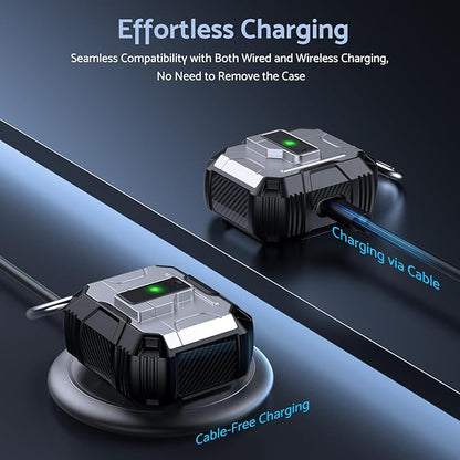 DASFOND Armor Cover Airpods 3 Generation Case, Military Grade Full Body Shockproof Protection Hard Case, Support Wireless Charging with Keychain, Magnetic Lid, Front LED Visible, Silver