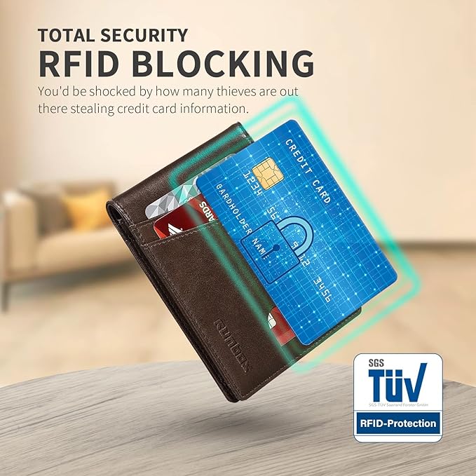 RUNBOX AirTag-Wallet-Mens-Slim-RFID Blocking Wallets Leather with Bill Compartment Air Tag Bifold Card Holder Wallet Gifts for Men Dad